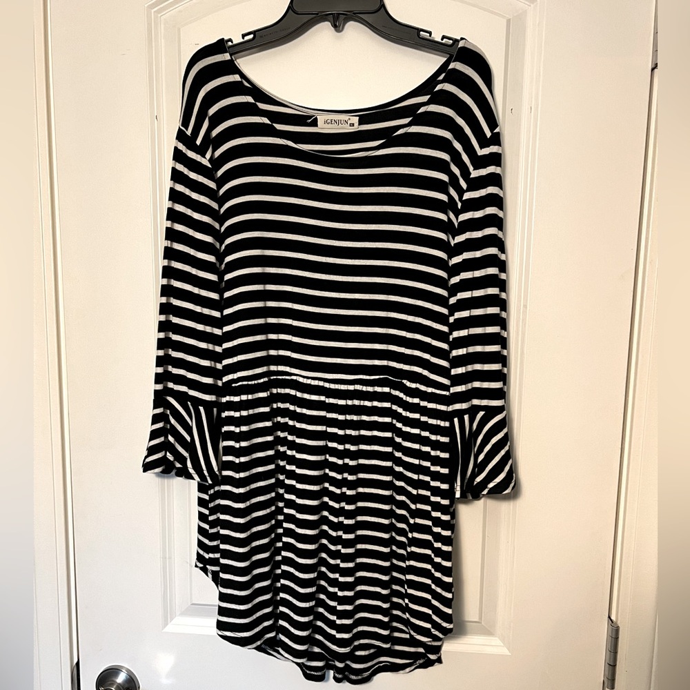 Black and White Striped Babydoll Shirt / Tunic